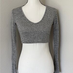 Forever 21 Heather Gray Long Sleeve Crop Top
